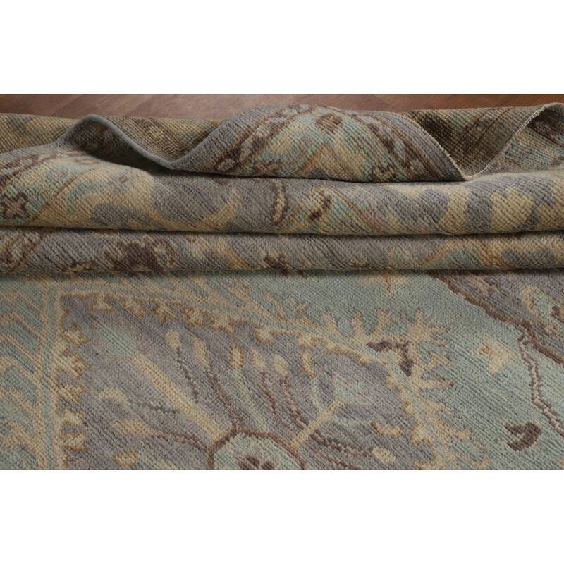 Hand Knotted Oriental 100% Wool Carpet Transitional Floral Navy Blue & Blues Oushak Area Rug - 9' 5'' X 8' 3''