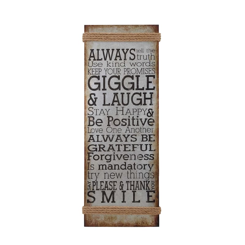 Metal Sign Motivational Wall Decor with Rope Accent - Gray - Roche River Decor