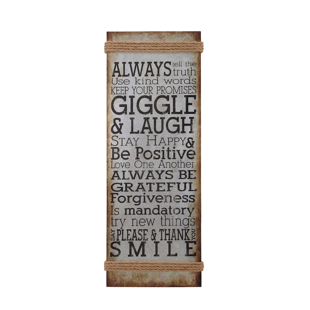 Metal Sign Motivational Wall Decor with Rope Accent - Gray - Roche River Decor