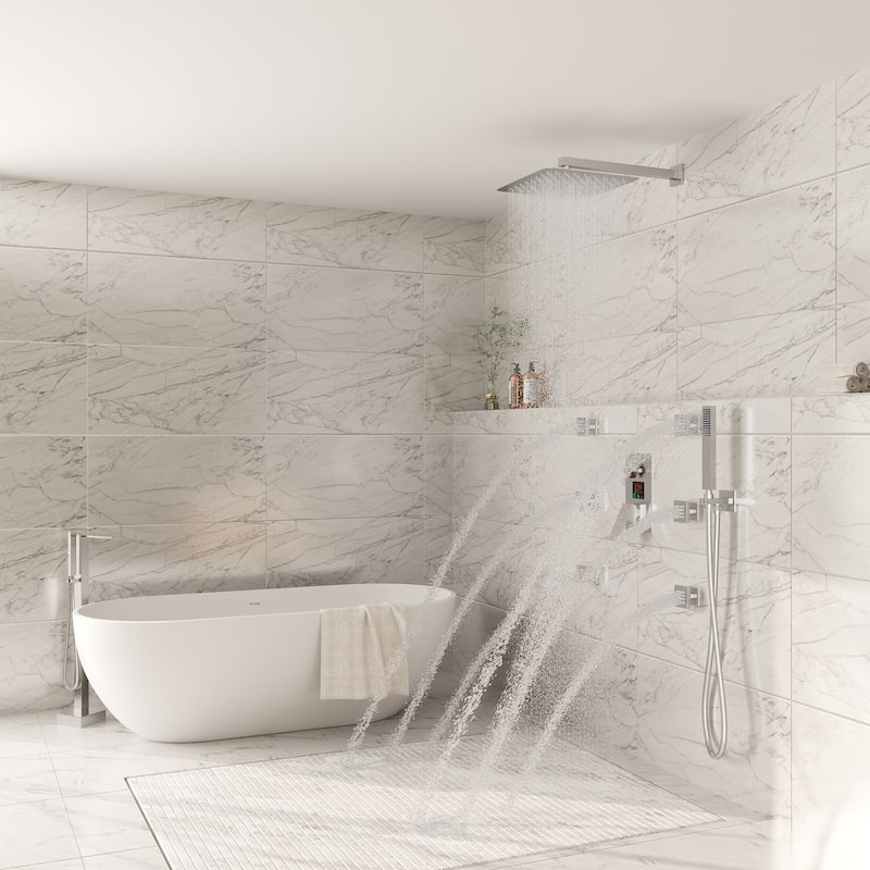 Pressure-Balanced 3-Spray 12 in. Wall Mount Shower System with Handheld Shower Head and 6 Body Jets - 12" x 12"