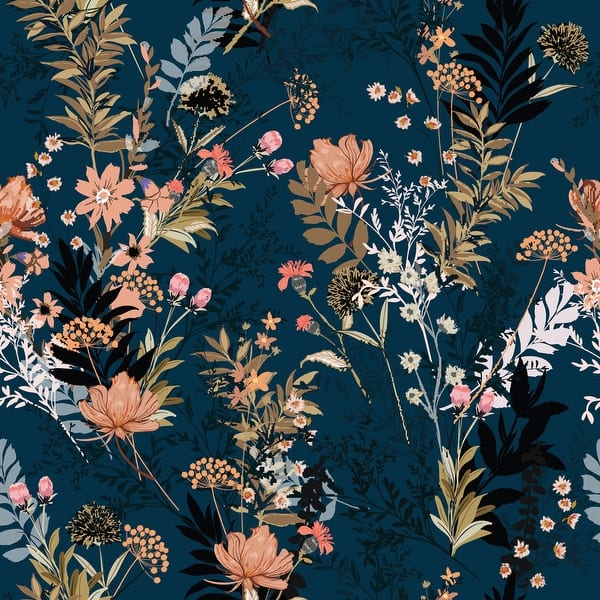 Autumn Navy/ Red/ Orange Flowers Removable Peel-and-Stick Wallpaper -  24undefinedundefined inch x 10undefinedft - Overstock - 31602388