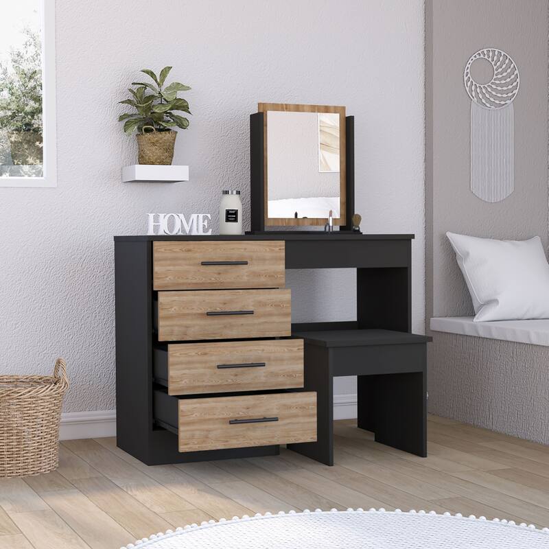 TUHOME Kaia Makeup Dressing Table with Mirror and 4 Drawers