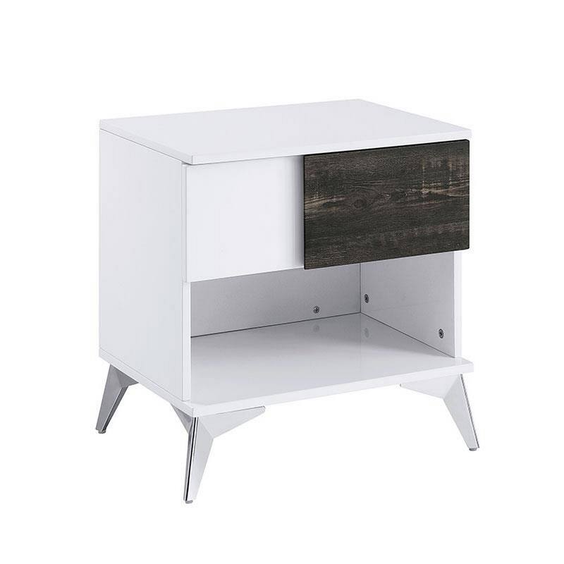Two Tone End Table with Open Shelf, White and Brown