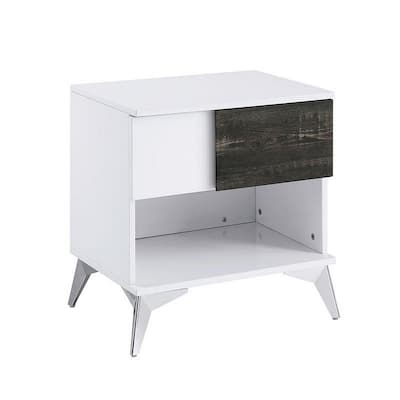 Two Tone End Table with Open Shelf, White and Brown