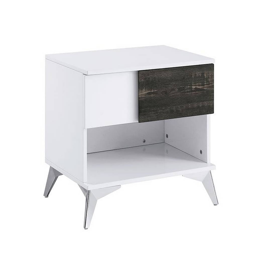 Two Tone End Table with Open Shelf, White and Brown