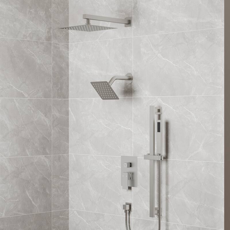Dual Shower Head System with 10" High Pressure Handheld Spray And Slide Bar - Brushed Nickel