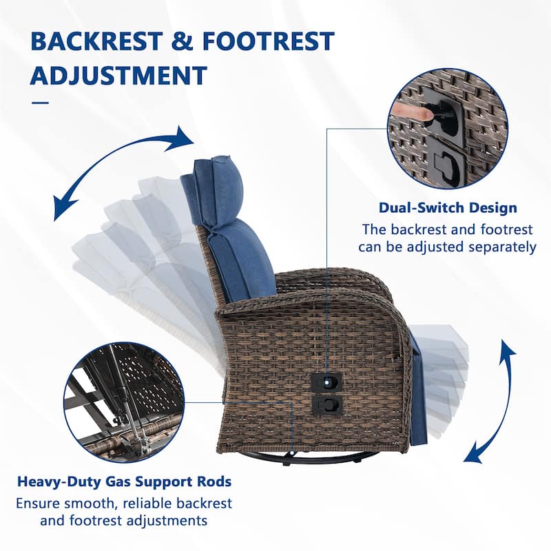 Meyreso 2-Piece Wicker Swivel Reclining Chaise Lounge with Adjustable Backrest & Footrest