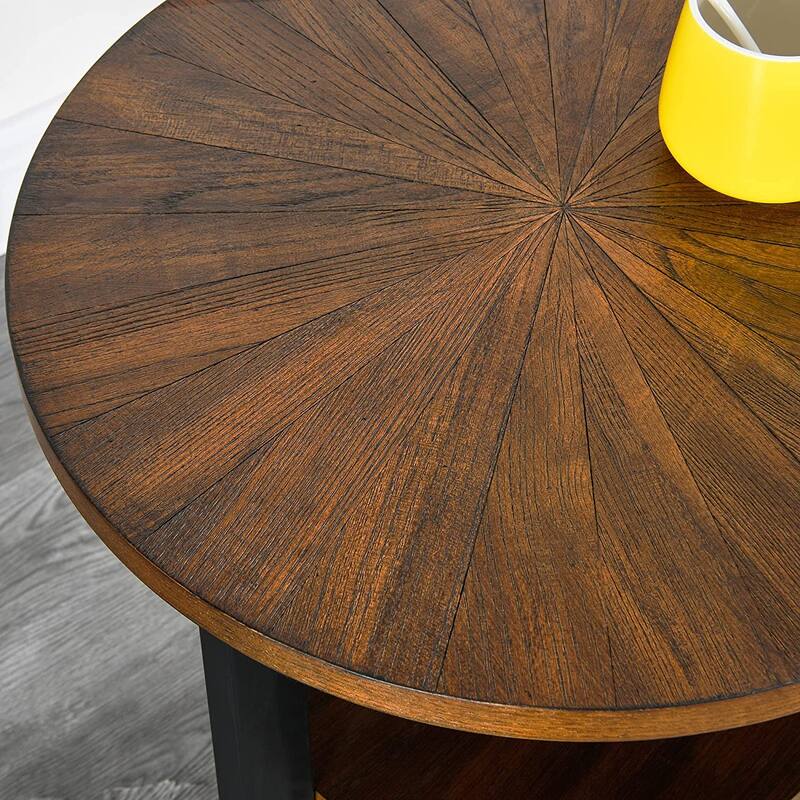 End Table Solid Wood 2-Tier Circle Side Table Nightstand - 19'3" x 24"