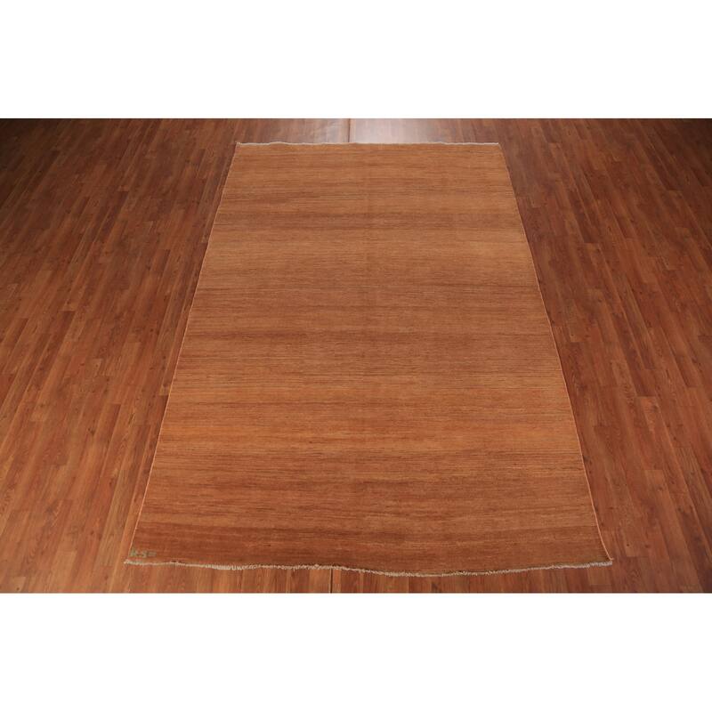 Modern Gabbeh Oriental Area Rug Hand-Knotted Solid Wool Carpet - 6'0" x 8'10"