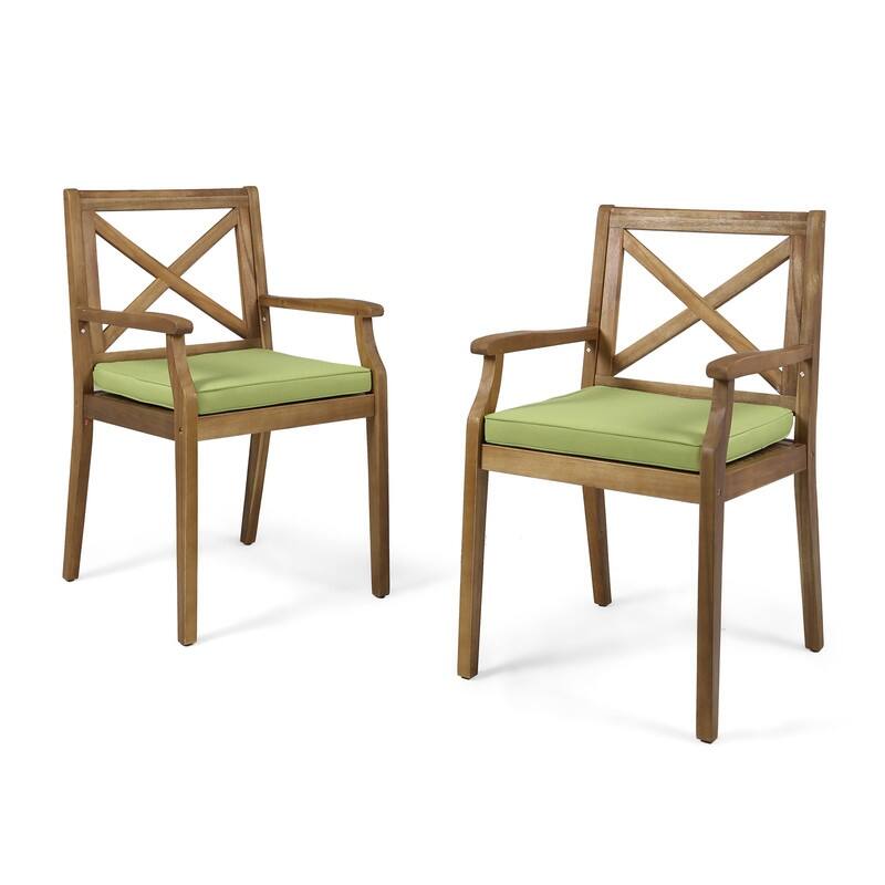 2-Piece Acacia Wood Outdoor Dining Chairs with Cushions for Patio, Garden & Poolside