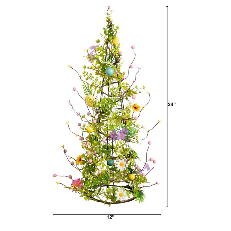 24-in Artificial Easter Cone Tree with Wild Flowers and Mini Eggs
