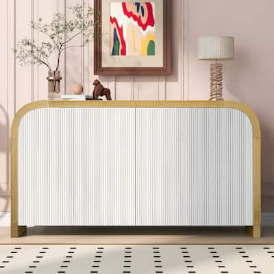 Curved Corner Sideboard Buffet with Wavy Door Panels and Adjustable Shelves for Entryway or Living Room