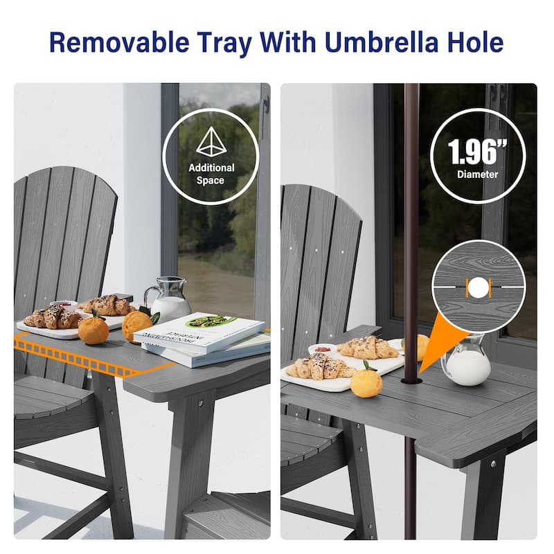WINSOON 3PCs Tall Adirondack Chairs, Weather Resistant HIPS Balcony Chairs with Connecting Tray and Umbrella Hole
