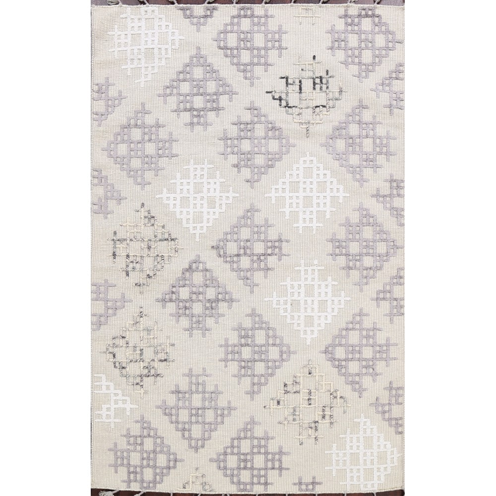 Contemporary Geometric Moroccan Oriental Wool Area Rug Handmade Carpet - 5'4" x 7'4"