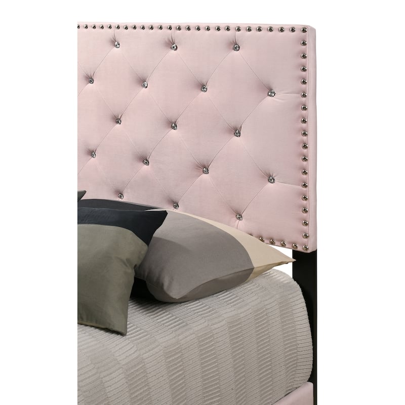Faux Jewel Tufted Velvet Upholstered Twin Panel Bed - 77" - Pink
