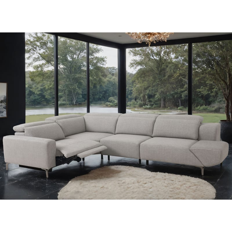 Furniture of America Paelis Modern Reclining Sectional with USB Port and Adjustable Headrest - Light Grey