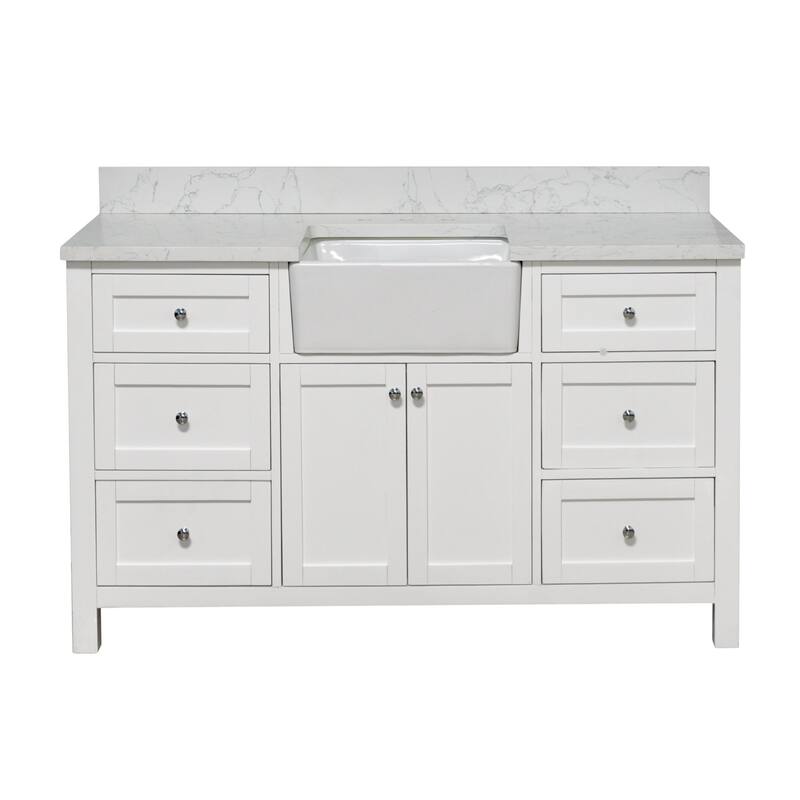 KitchenBathCollection Yorkshire 60" Single Farmhouse Vanity with Engineered Marble Top