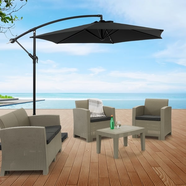 8' cantilever patio umbrella PURPLE LEAF 8 ft White Cantilever Patio Umbrella With 360 Degree Rotation With Base