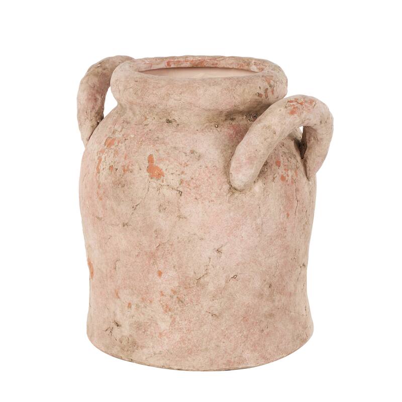 Pink Ceramic Antique Style Distressed Decorative Vase with Handles