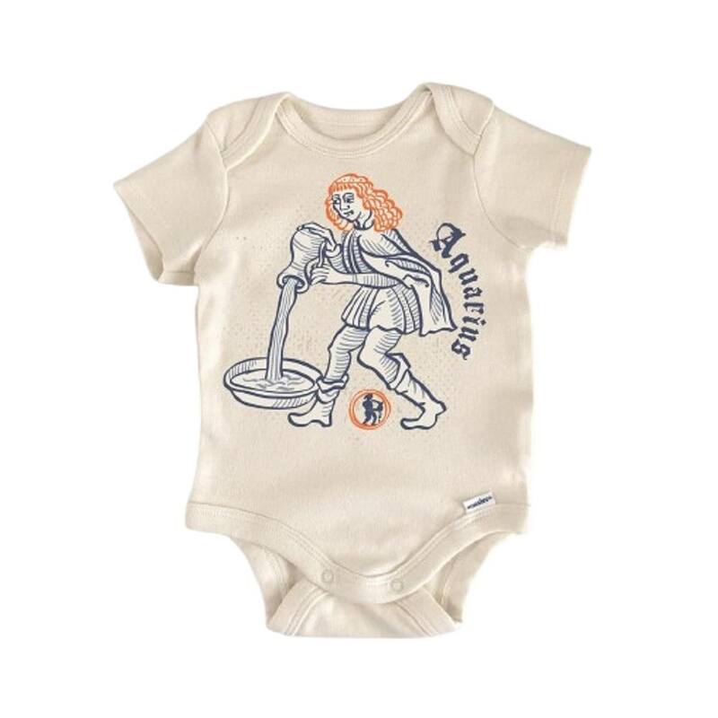 Aquarius Zodiac Constellation - Baby Boy Girl Clothes Infant Bodysuit Funny Cute - Natural - Newborn