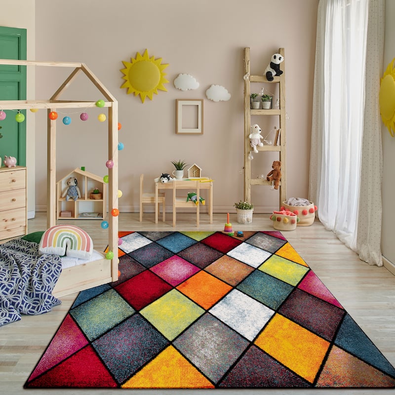 Colorful Area Rug With Modern Diamond Pattern