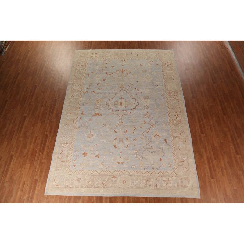 Vegetable Dye Oushak Turkish Large Rug Hand-Knotted Floral Wool Carpet - 9'11"x 14'0"