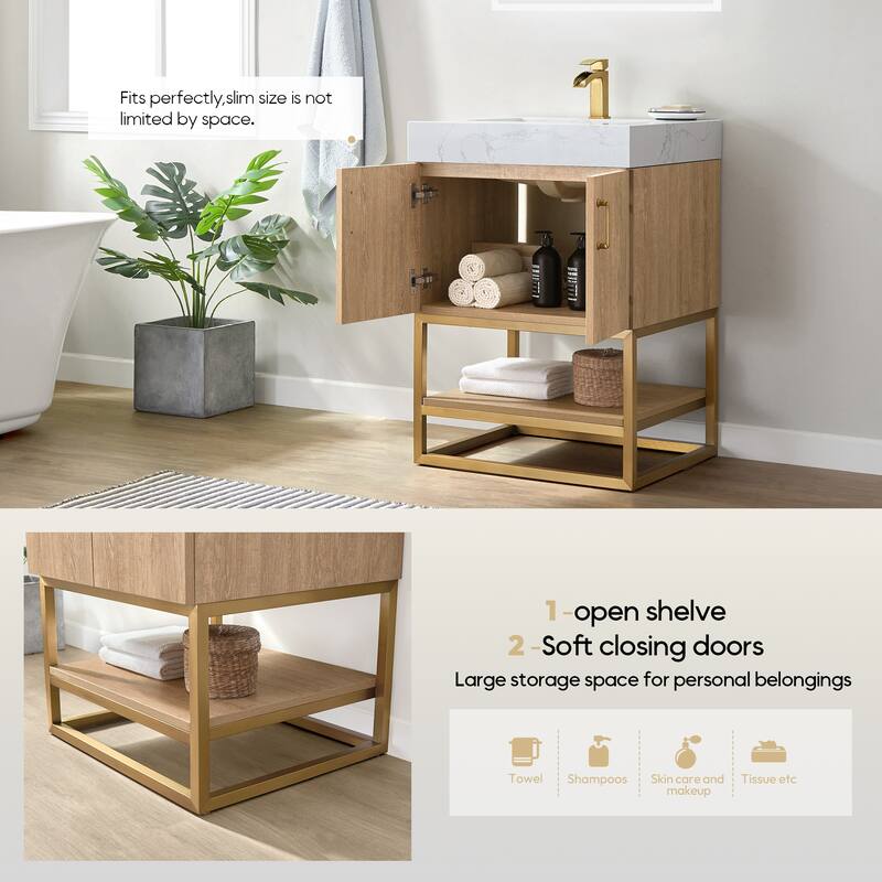 Alistair Single Bath Vanity with White Grain Stone Top & Mirror