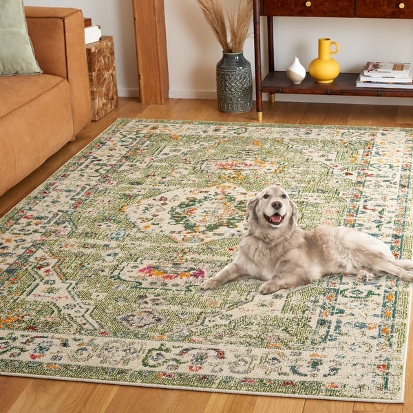 SAFAVIEH Madison Andra Boho Oriental Distressed Rug - 8' x 10' - Sage/Ivory - Rectangle
