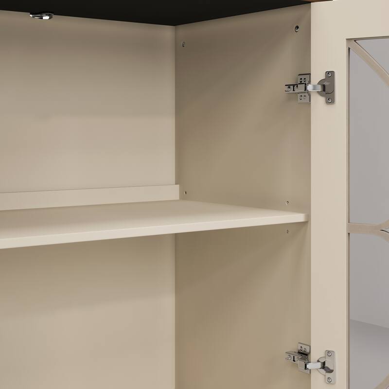 59.45" Antique 4-Door Cabinet with Tempered Glass Doors, Retro Buffets Sideboards, European Hallway Accent Cabinet