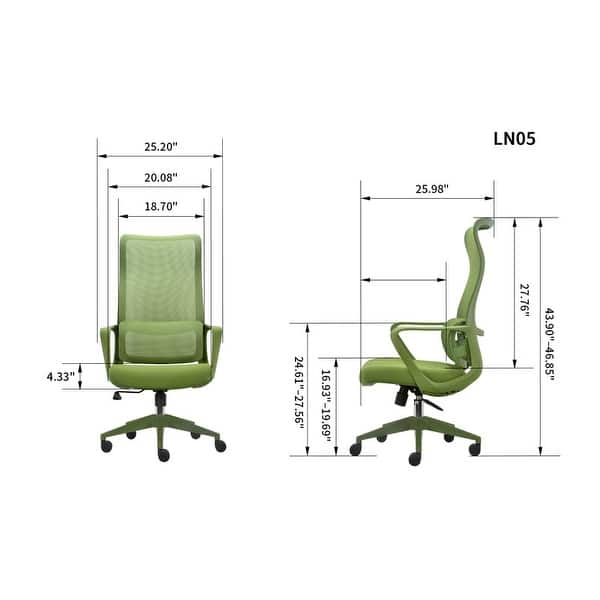 dimension image slide 1 of 3, Ergonomic Mesh High Back Office Chair with Lumbar Support, Fireproof