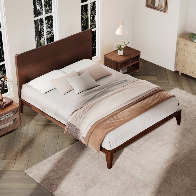 Bamboo Platform Bed Frame with Wood Slat Metal Support
