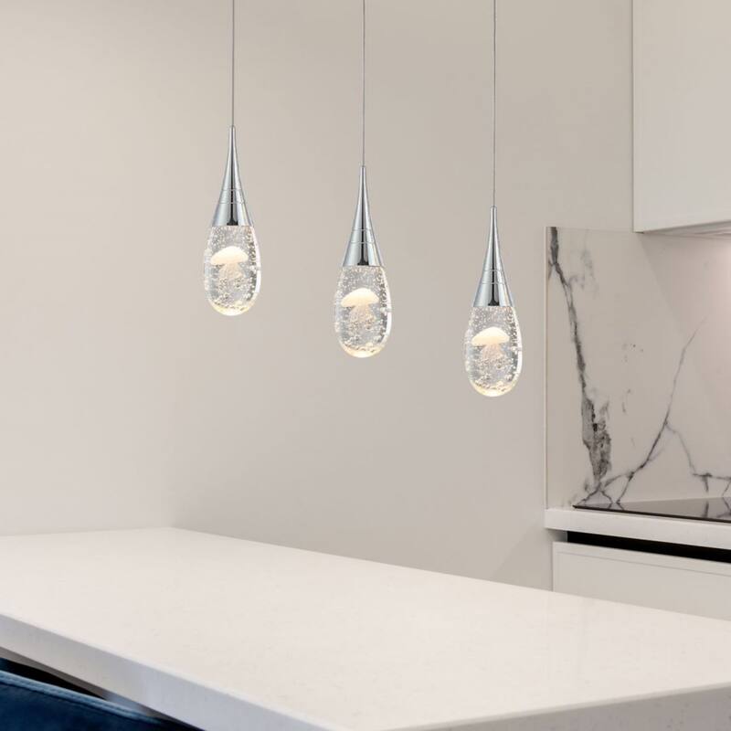 3-Light Modern Dimmable Bubble Jellyfish Crystal Pendant Light for Kitchen Island