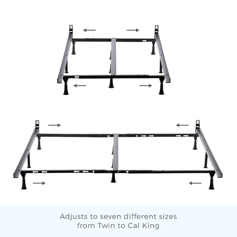 Brookside Universal Adjustable Metal Bed Frame with Center Support - Wheels or Glides
