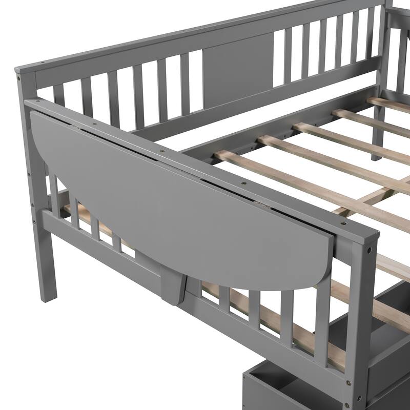 Full size daybed with two storage drawers wood slat support and small