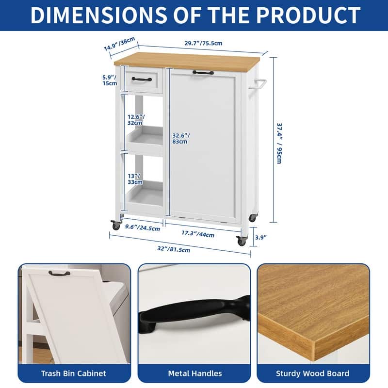 Moasis Kitchen Island Cart on Wheels with Trash Can Storage Cabinet