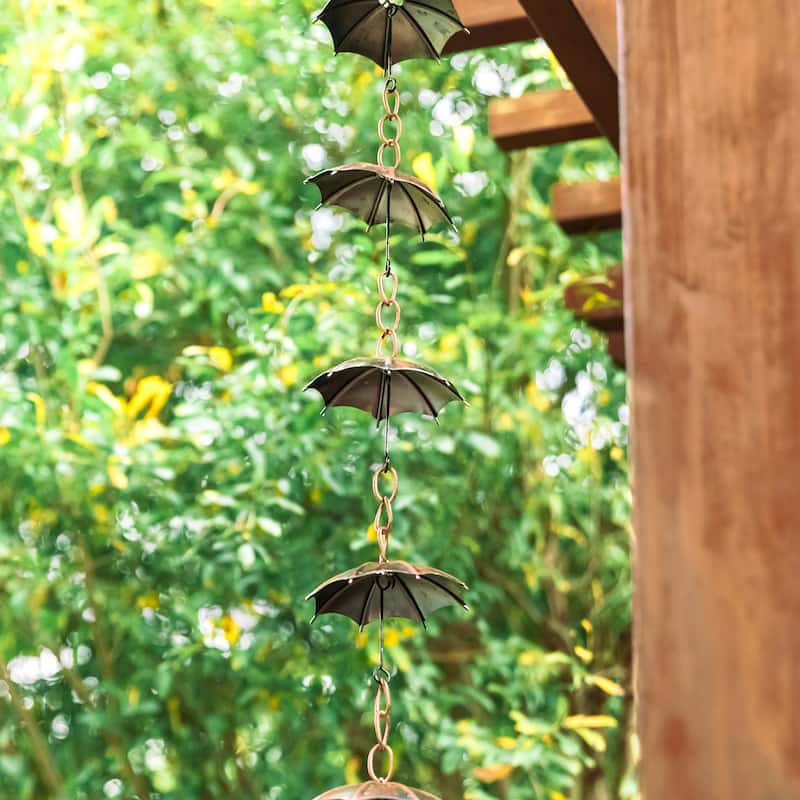 Glitzhome 8.5ft Faux Copper Umbrella Shaped Rain Chain with Clip