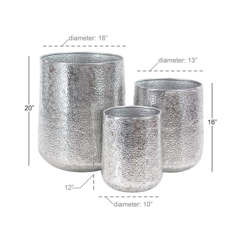 Aluminum Metal Indoor Outdoor Planter with Hammered Design - Set of 3 Silver or Gold - Roche River Decor