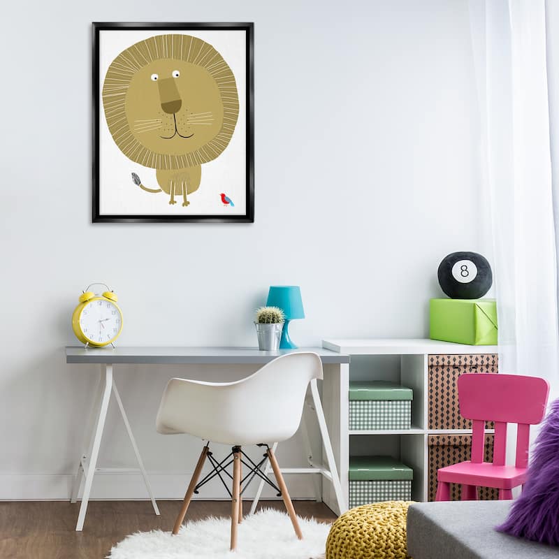 Stupell Friendly Lion & Bird Framed Floater Canvas Wall Art Design By Carla Daly