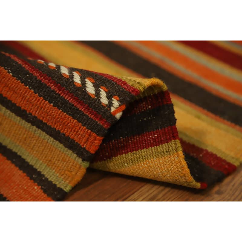 Hand Woven Oriental 100% Wool Carpet Southwestern Geometric Multi-Colored Kilim Runner Rug - 12' 4'' X 4' 1''