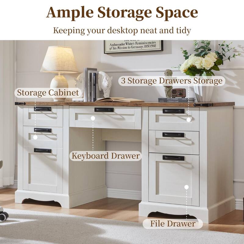 Farmhouse Executive Desks, Wood Computer Writing Desk for home office