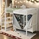 preview thumbnail 1 of 17, White Full Size Loft Bed with Wardrobe and Storage Shelves White
