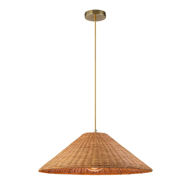 1-Light Farmhouse Straw Hat Hand Woven Chandelier with Natural Rattan Shade