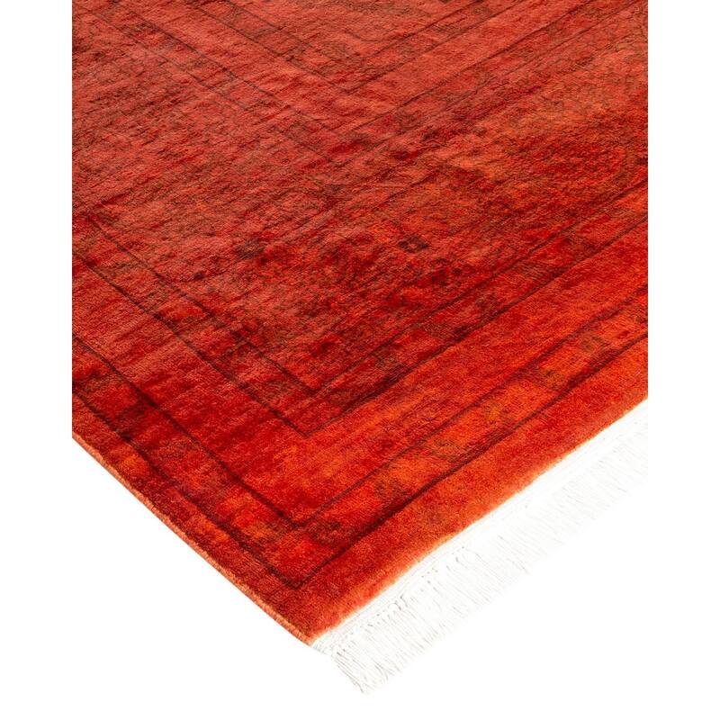 Overton Hand Knotted Wool Vintage Inspired Modern Contemporary Overdyed Orange Area Rug - 9' 2" x 12' 4"