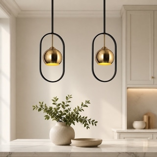 Modern Black Gold 1-Light Metal Pendant Lights Farmhouse Kitchen Island Light for Dining Room