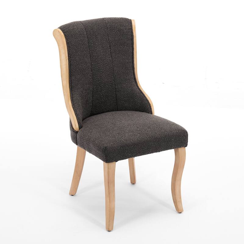 Snow Velvet Dining Chairs, Mid-Century Style with Curved Wood Trim & Sculpted Legs, Upholstered Comfort for Dining/Lounge