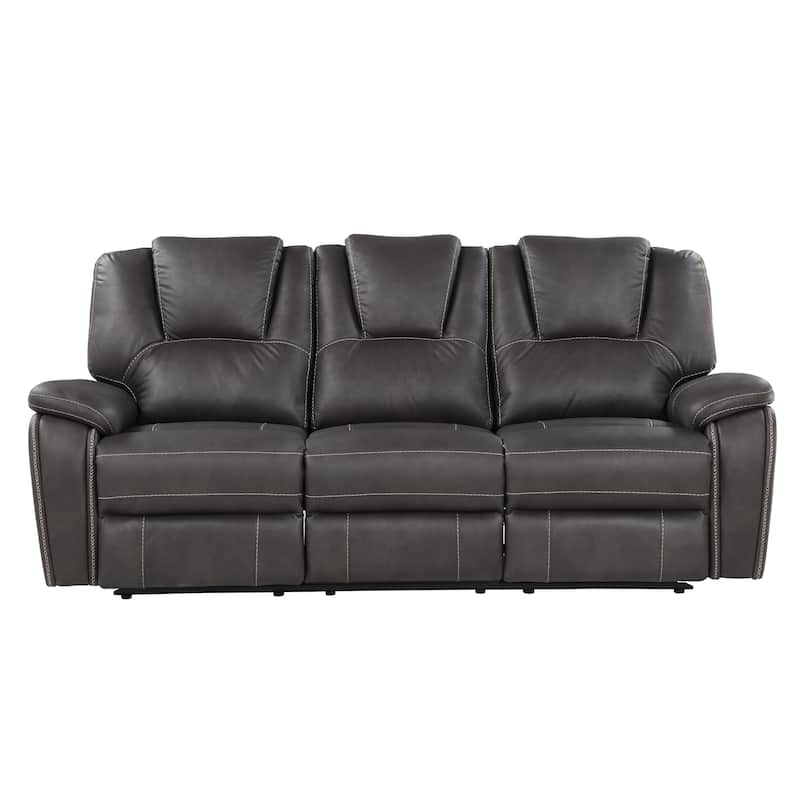 Steve Silver Kameryn Faux Leather Manual Reclining Sofa - Charcoal