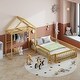 preview thumbnail 5 of 13, Full Size Montessori Floor Platform Bed wFence and Door, Integrated Clothes Drying Rack, House-Shaped Headboard Bed, Natural