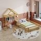 preview thumbnail 2 of 14, Natural Full Size Wooden Floor Bed with Fence Railings and Detachable Headboard, Kids Dress Up Rack, Playhouse Frame