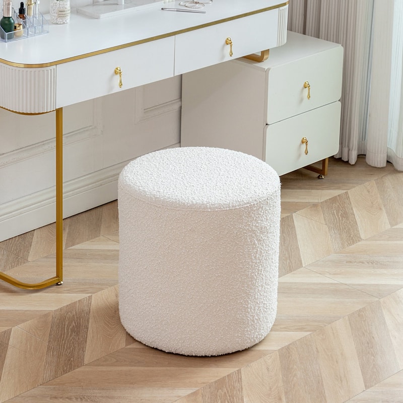 KINWELL Round Upholstered Pouf Ottoman Footrest