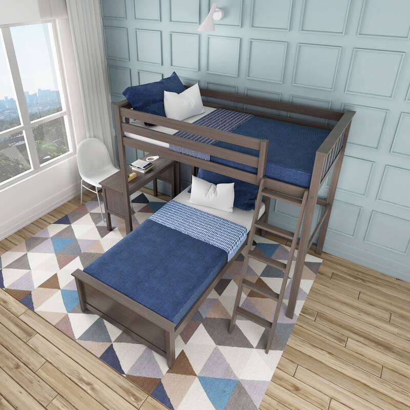 Max and Lily L Shaped Twin over Twin Bunk Bed with Desk